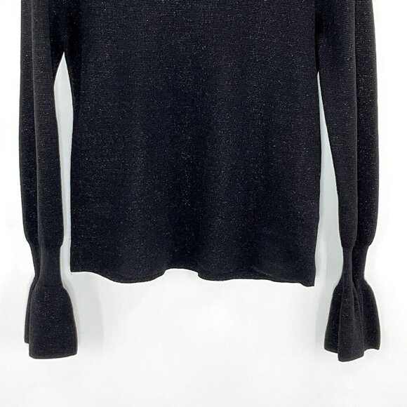 H&M Top Women‎ S Shimmer Black Bell Sleeve Mock Neck Knit Whimsigoth Dark Goth - Picture 6 of 14